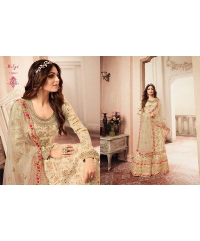 Pakistani Dresses for Women Palazzo Style Embroidered Salwar Kameez Suit Nitya 5401 Off-white $39.20 Dresses