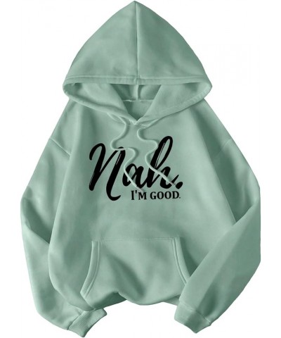 Women's Letter Print Long Sleeve Drop Shoulder Pocket Front Drawstring Hooded Sweatshirts Mint Green $19.03 Hoodies & Sweatsh...