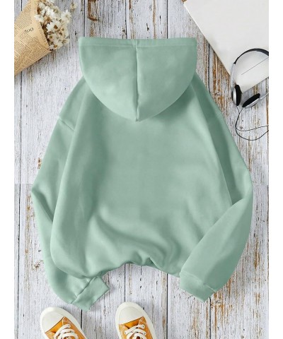 Women's Letter Print Long Sleeve Drop Shoulder Pocket Front Drawstring Hooded Sweatshirts Mint Green $19.03 Hoodies & Sweatsh...