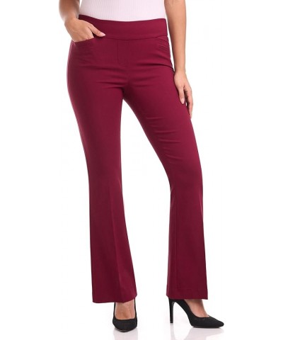 Women's Stretchy Flare Leg Pull-On Dress Pants with Pockets for Office Work Business, Regular 32L Burgundy $29.99 Suits