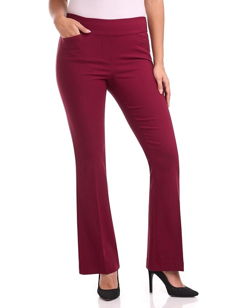 Women's Stretchy Flare Leg Pull-On Dress Pants with Pockets for Office Work Business, Regular 32L Burgundy $29.99 Suits