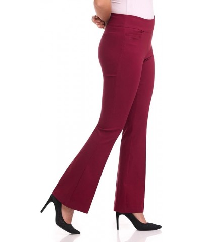 Women's Stretchy Flare Leg Pull-On Dress Pants with Pockets for Office Work Business, Regular 32L Burgundy $29.99 Suits