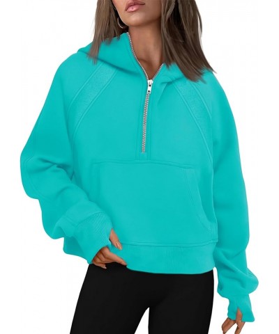 Women's 2023 Sweatshirts Half Zip Cropped Pullover Fleece Quarter Zipper Hoodies Fall Outfits Clothes Thumb Hole Lake Blue $2...