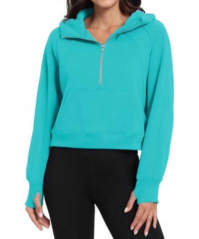 Women's 2023 Sweatshirts Half Zip Cropped Pullover Fleece Quarter Zipper Hoodies Fall Outfits Clothes Thumb Hole Lake Blue $2...