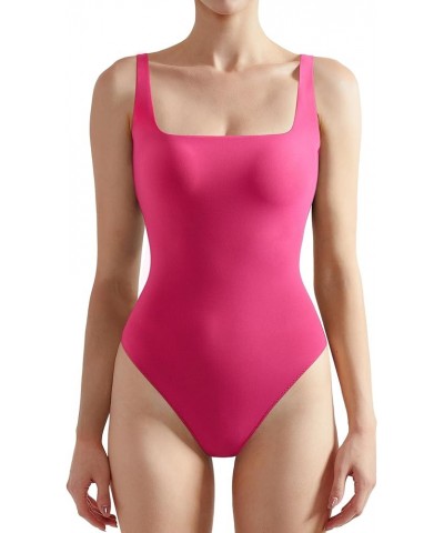 Women Sexy Square Neck Thong Bodysuit Backless Sleeveless Tank Tops 02 Hot Pink $16.77 Lingerie