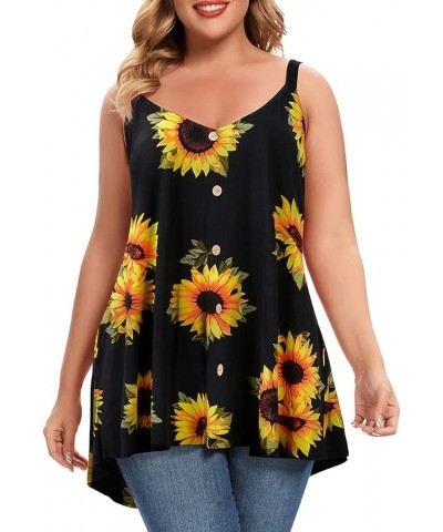 Plus Size Camisole V Neck Button Cami Tank Tops Women's Sleeveless T-Shirt Tunics Black Sunflower $11.61 Tanks