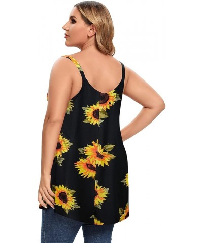 Plus Size Camisole V Neck Button Cami Tank Tops Women's Sleeveless T-Shirt Tunics Black Sunflower $11.61 Tanks