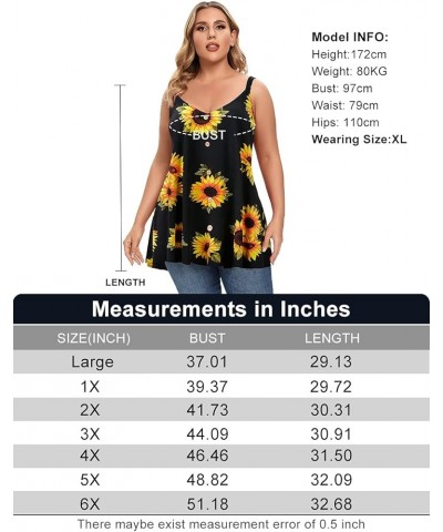 Plus Size Camisole V Neck Button Cami Tank Tops Women's Sleeveless T-Shirt Tunics Black Sunflower $11.61 Tanks