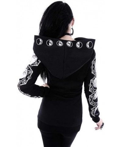 Womens Hooded Jackets Coats Cardigan Black Vintage Moon Printed Punk Gothic Goth Clothing For Women Plus Size $8.99 Jackets