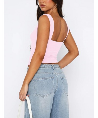 Women Sweetheart Neck Crop Tank Top Strappy Y2K Pleated Bustier Sleeveless Slim Fit Crop Cami Trendy Going Out Pink $11.19 Tanks